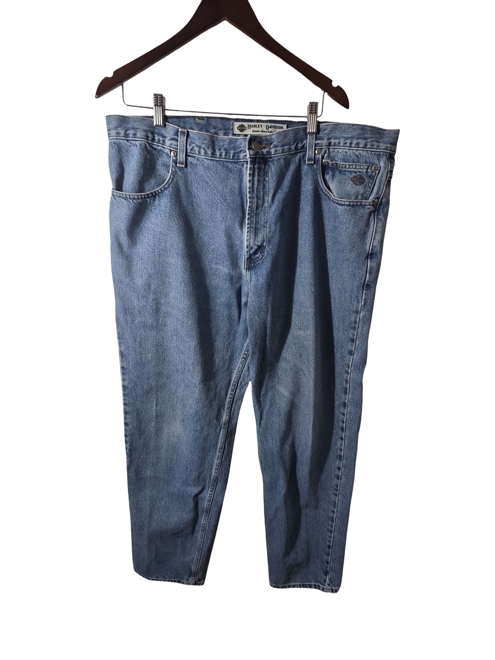 Harley-Davidson Men's Blue Denim Jeans Distressed 40Wx34L Riding Pants Casual